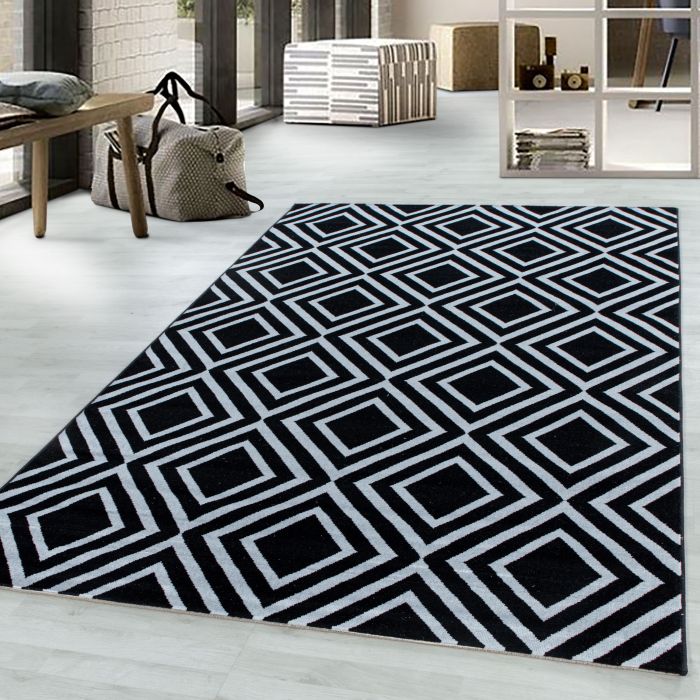 Costa Rhombus vloerkleed laagpolig loper 80x250cm zwart