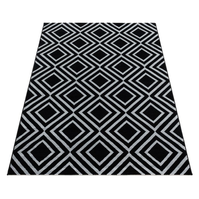 Costa Rhombus vloerkleed laagpolig loper 80x250cm zwart