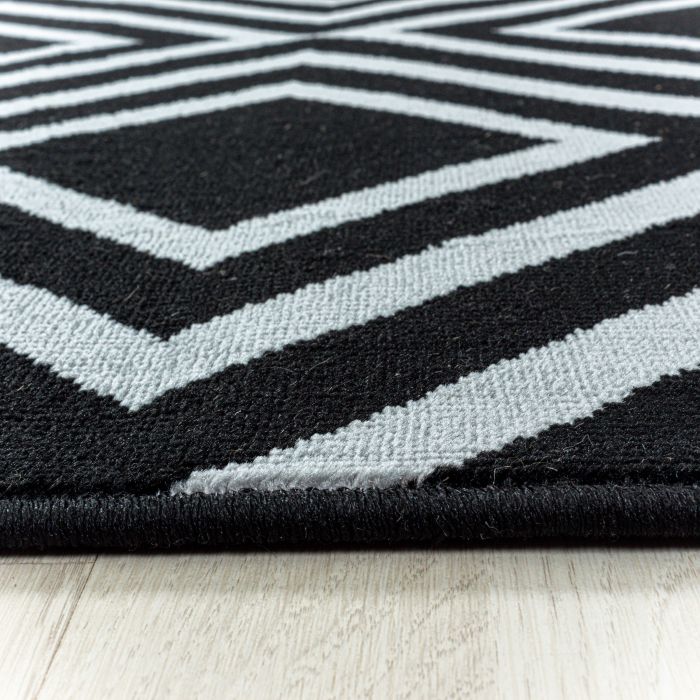 Costa Rhombus vloerkleed laagpolig loper 80x250cm zwart