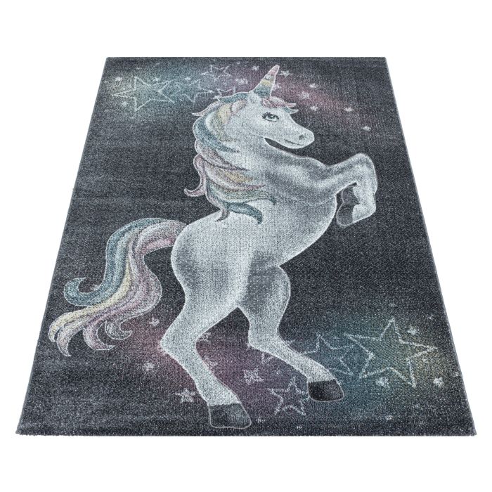 Funny Eenhoorn baby kinderkamer vloerkleed laagpolig rechthoek 140x200cm grijs