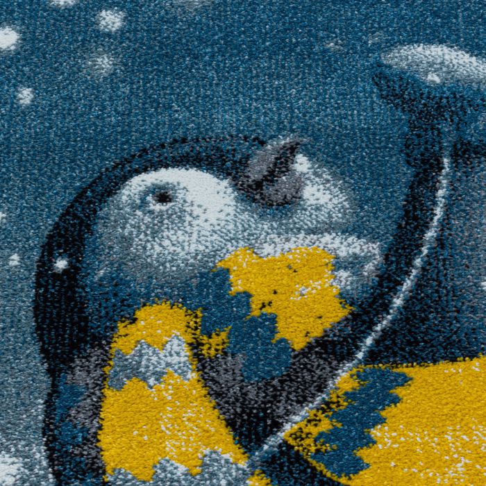 Funny Pinguïn baby kinderkamer vloerkleed laagpolig rechthoek 140x200cm blauw