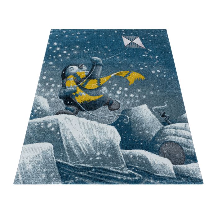 Funny Pinguïn baby kinderkamer vloerkleed laagpolig rond Ø 160cm blauw