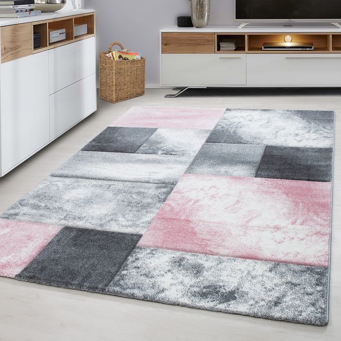 Hawaii Tetris vloerkleed laagpolig rechthoek 80x150cm roze