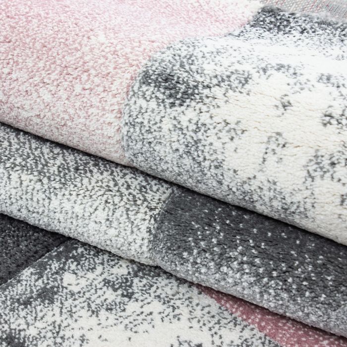 Hawaii Tetris vloerkleed laagpolig rechthoek 80x150cm roze