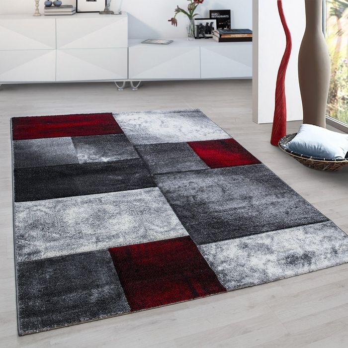 Hawaii Tetris vloerkleed laagpolig rechthoek 120x170cm rood