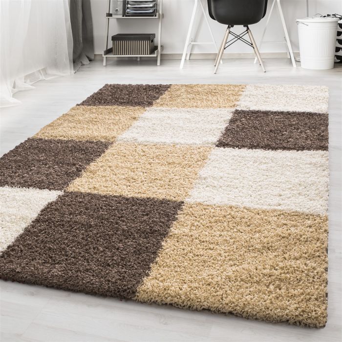 Life Shaggy Blok vloerkleed hoogpolig rechthoek 120x170cm mokka
