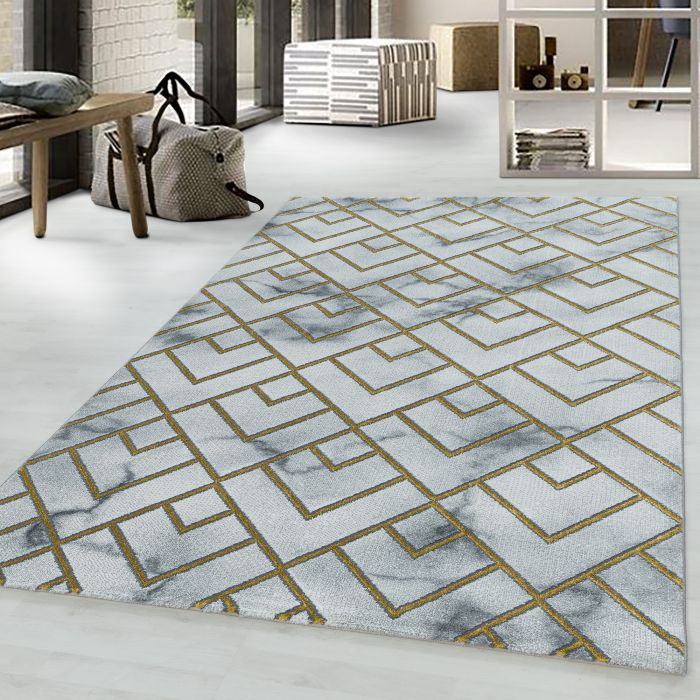Naxos Parallel W vloerkleed laagpolig rechthoek 140x200cm goud