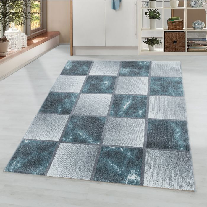 Ottawa Blok vloerkleed laagpolig rechthoek 140x200cm blauw