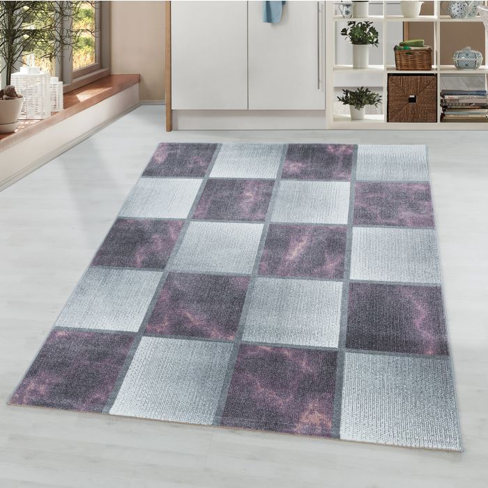 Ottawa Blok vloerkleed laagpolig loper 80x250cm lila