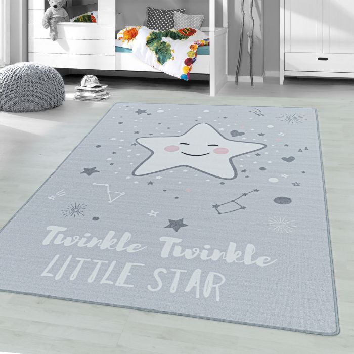 Play Twinkel Twinkel Kleine Ster antislip kinderkamer vloerkleed lussenpolig rechthoek 140x200cm grijs