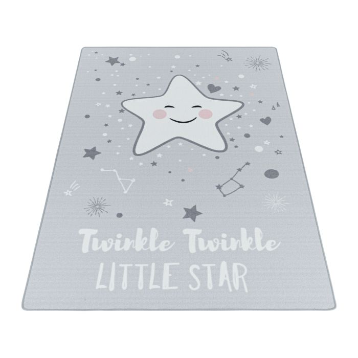 Play Twinkel Twinkel Kleine Ster antislip kinderkamer vloerkleed lussenpolig rechthoek 140x200cm grijs