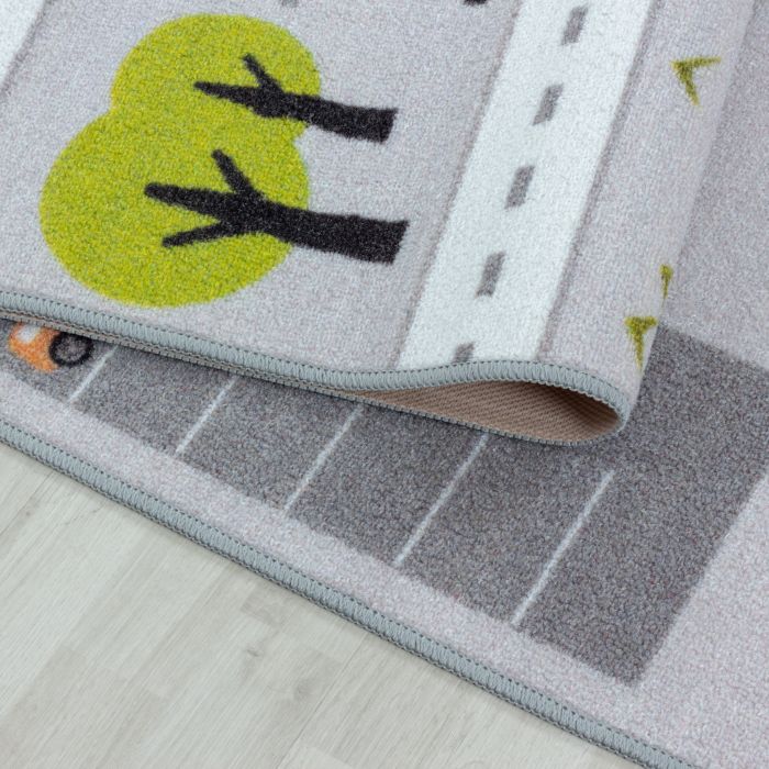 Play Verkeer antislip kinderkamer speelkleed lussenpolig rechthoek 160x230cm grijs