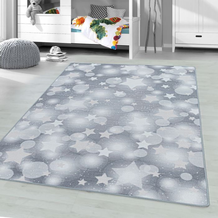 Play Sterren antislip kinderkamer speelkleed lussenpolig rechthoek 120x170cm grijs