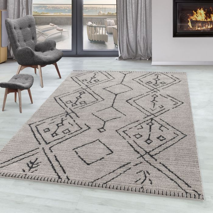 Taznaxt Tribal vloerkleed laagpolig rechthoek 200x290cm beige