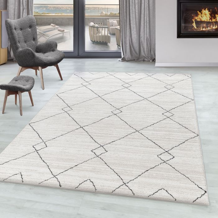 Taznaxt Haki vloerkleed laagpolig rechthoek 120x170cm crème
