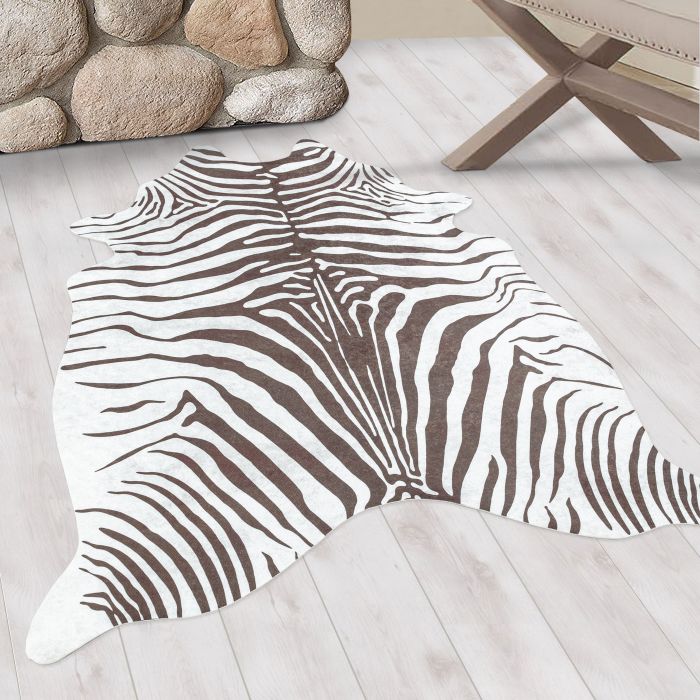 Etosha Zebra antislip vloerkleed platgeweven rechthoek 100x135cm imitatie dierenhuid bruin