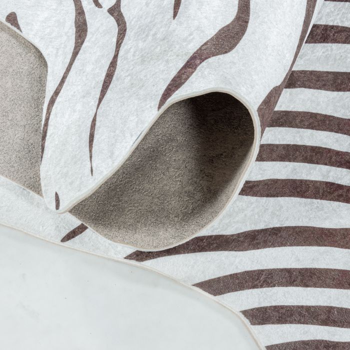 Etosha Zebra antislip vloerkleed platgeweven rechthoek 100x135cm imitatie dierenhuid bruin