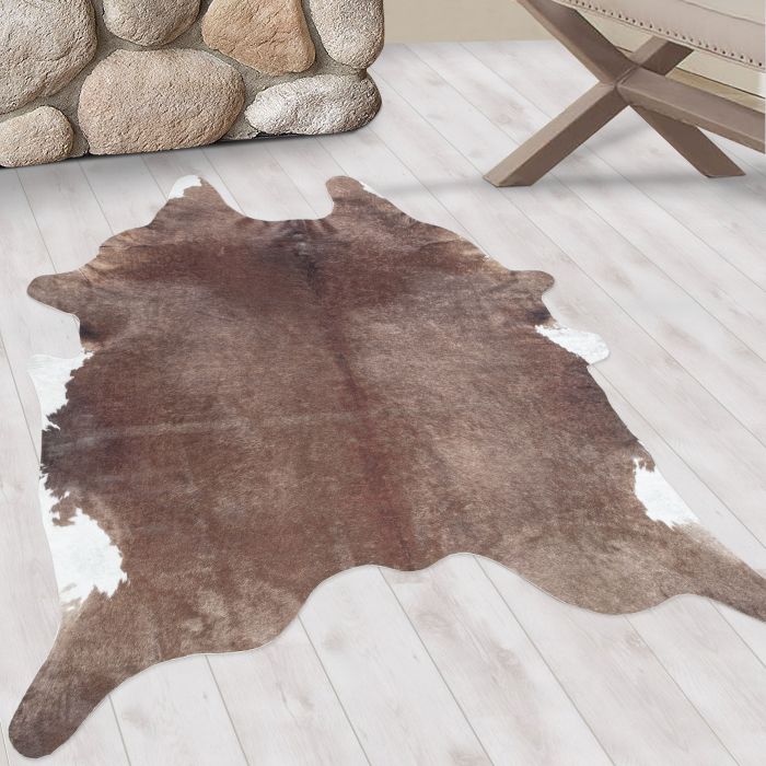 Etosha Koe antislip vloerkleed platgeweven rechthoek 100x135cm imitatie dierenhuid bruin