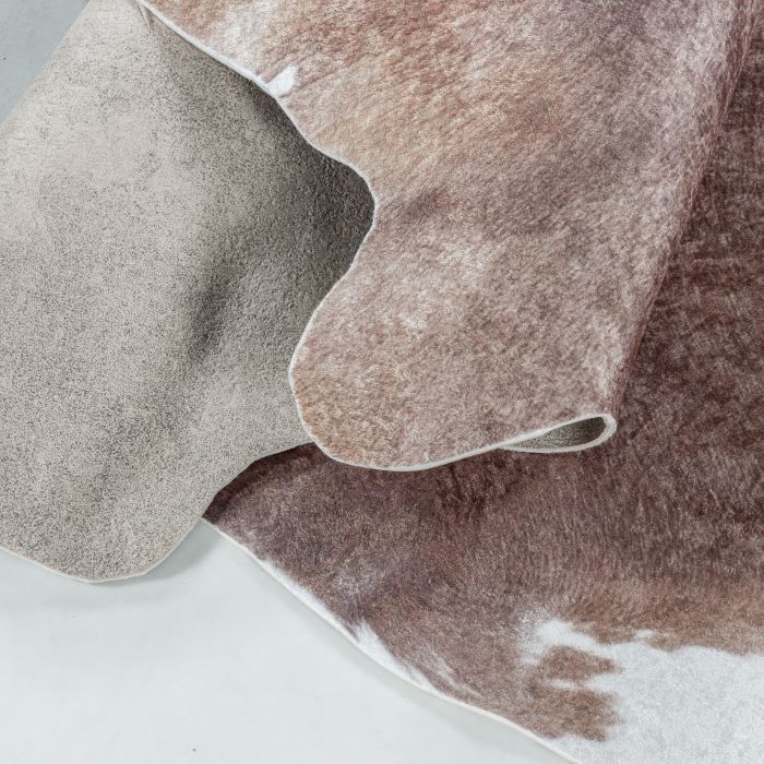 Etosha Koe antislip vloerkleed platgeweven rechthoek 100x135cm imitatie dierenhuid bruin