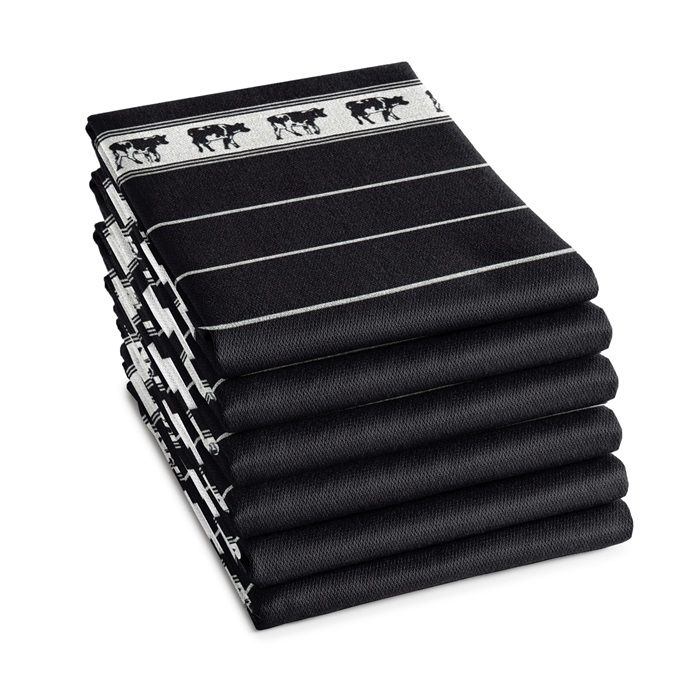 DDDDD Zwart Bont theedoek 60x65cm zwart/wit (6 stuks)