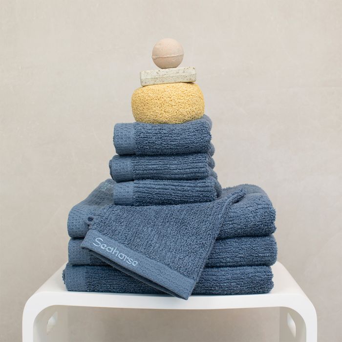 Seahorse Ridge washand 16x21cm denim (3 stuks)