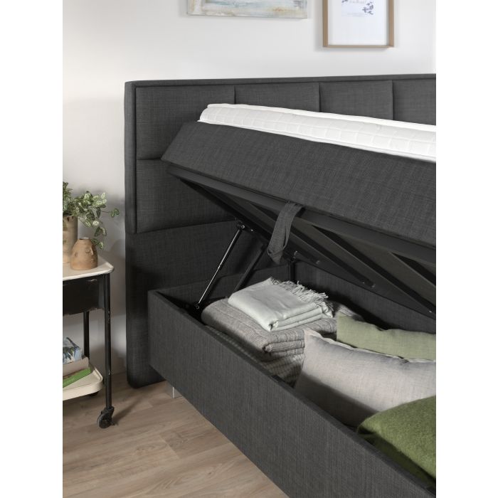 Grande opbergboxspring 140x200cm antraciet met Hybrid topdekmatras