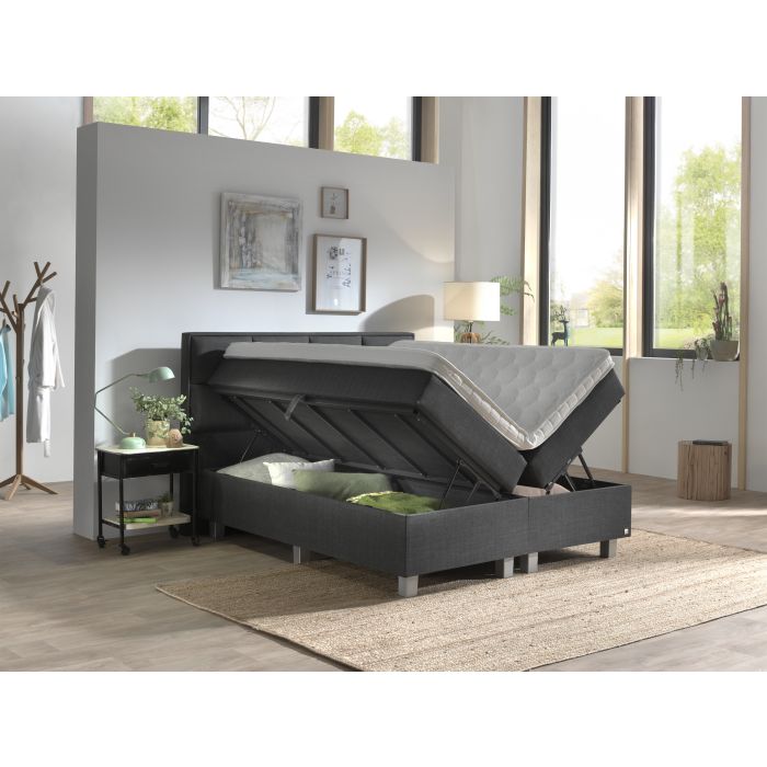 Grande opbergboxspring 140x200cm antraciet met Hybrid topdekmatras