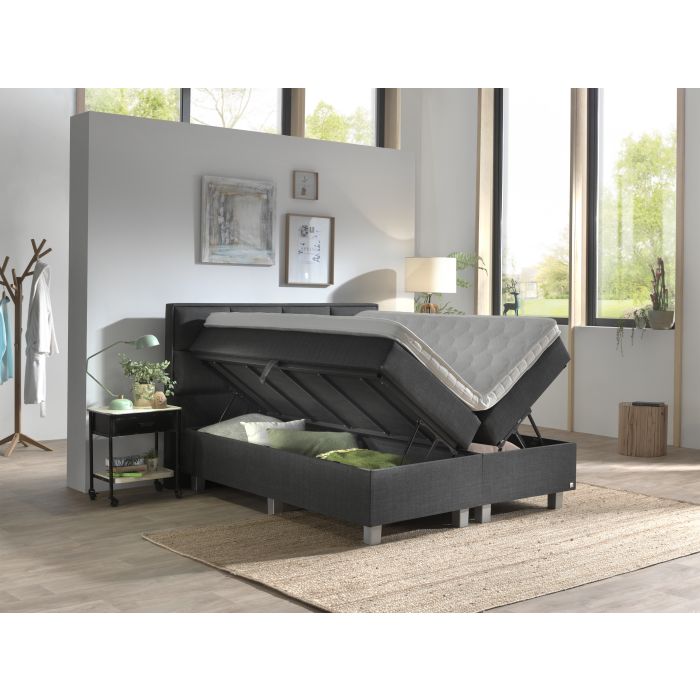 Grande opbergboxspring 160x200cm antraciet met NASA topdekmatras