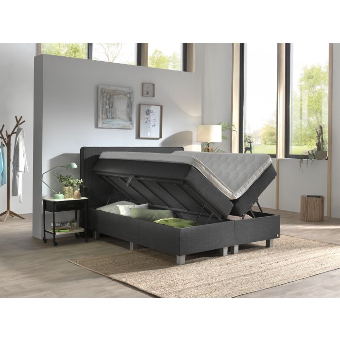 Slim opbergboxspring 180x200cm antraciet met Hybrid topdekmatras