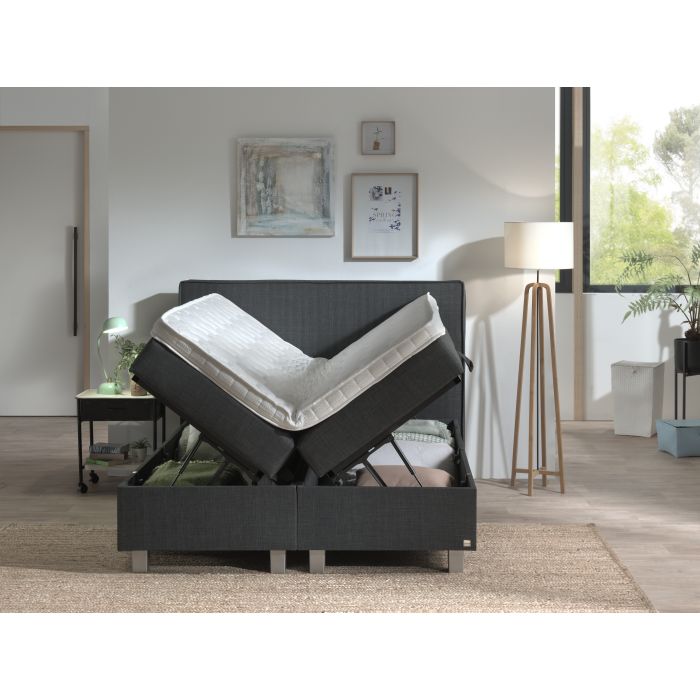 Slim opbergboxspring 140x200cm antraciet met NASA topdekmatras