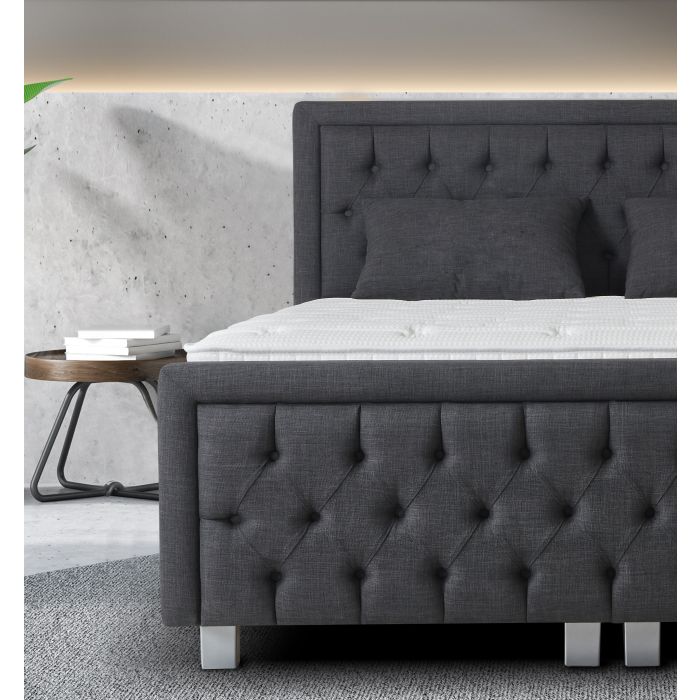 Royal opbergboxspring met voetenbord 140x200cm antraciet
