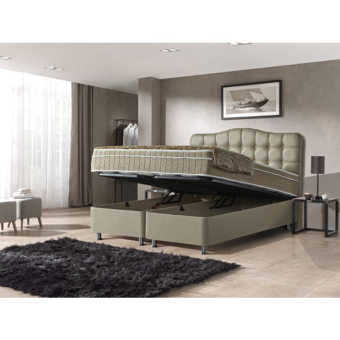Marrakech opbergboxspring 180x200cm taupe met Hybrid topper