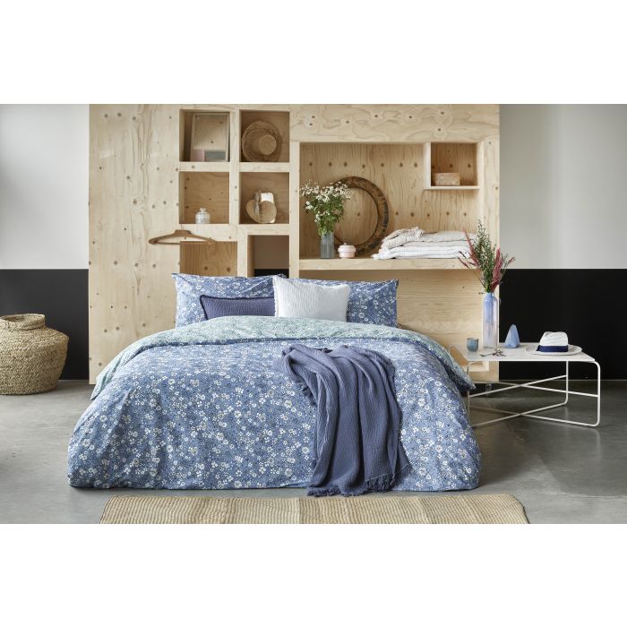 Retro Flowers dekbedovertrek 200x220cm blauw/jade