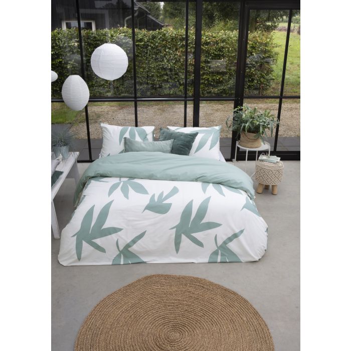 Simple Leaves dekbedovertrek 135x200cm gebroken wit/groen