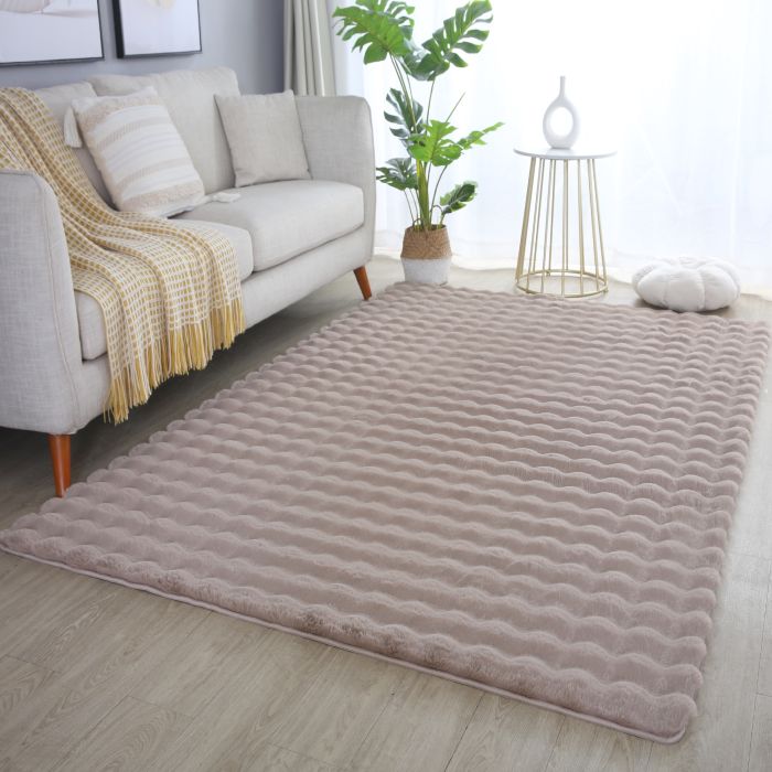Ambiance 3D vloerkleed fluffy hoogpolig loper 80x150cm beige
