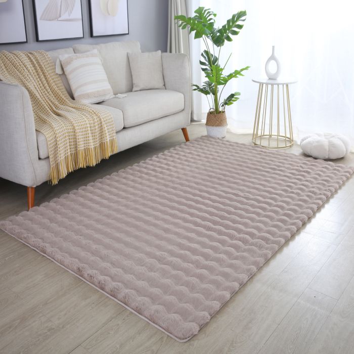 Ambiance 3D vloerkleed fluffy hoogpolig loper 80x150cm beige