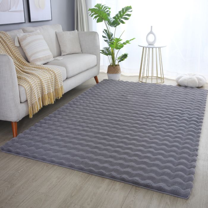 Ambiance 3D vloerkleed fluffy hoogpolig loper 80x250cm grijs