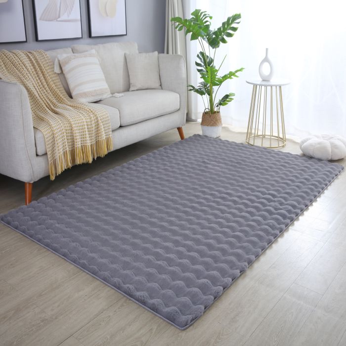 Ambiance 3D vloerkleed fluffy hoogpolig loper 80x250cm grijs