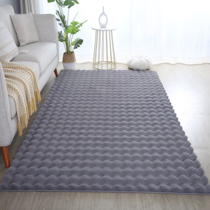Ambiance 3D vloerkleed fluffy hoogpolig loper 80x250cm grijs
