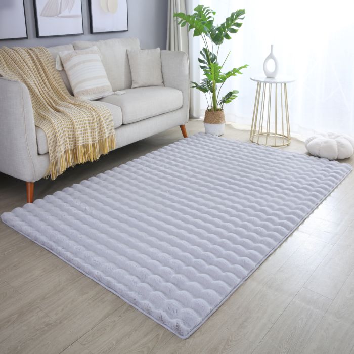 Ambiance 3D vloerkleed fluffy hoogpolig rechthoek 120x170cm zilver