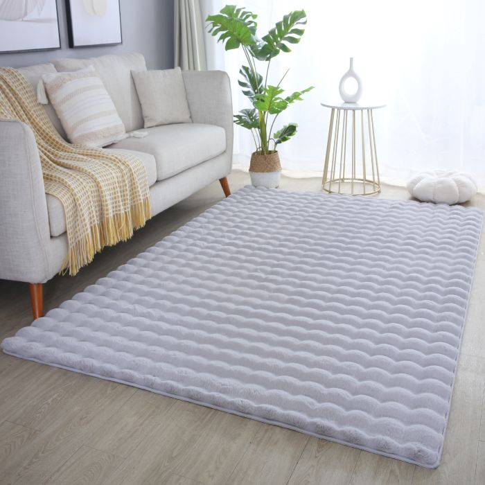 Ambiance 3D vloerkleed fluffy hoogpolig rechthoek 120x170cm zilver