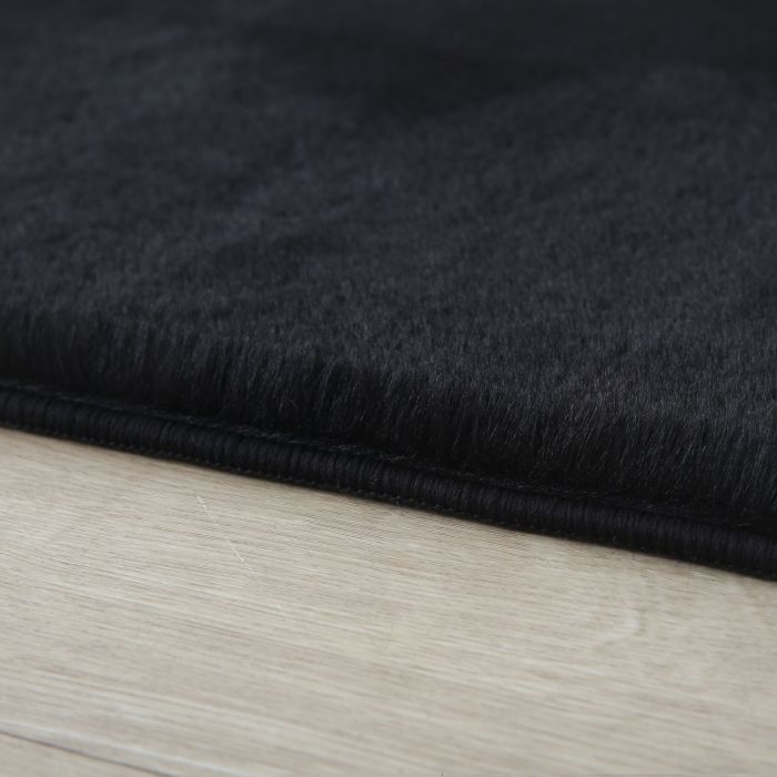 Pouffy vloerkleed fluffy hoogpolig rond Ø 160cm zwart