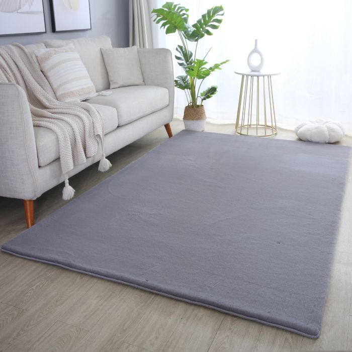 Pouffy vloerkleed fluffy hoogpolig rechthoek 140x200cm grijs