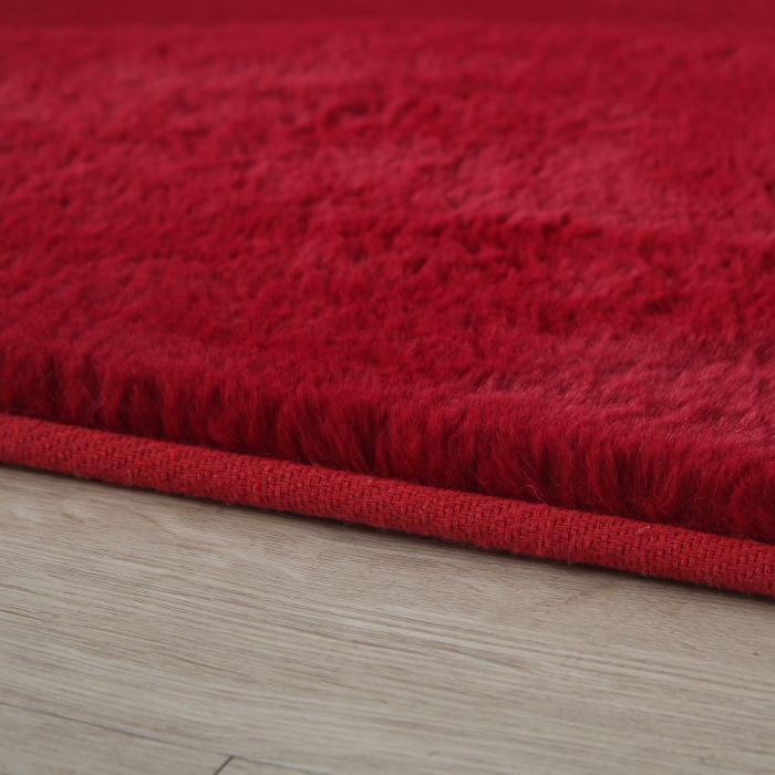 Pouffy vloerkleed fluffy hoogpolig rechthoek 140x200cm rood