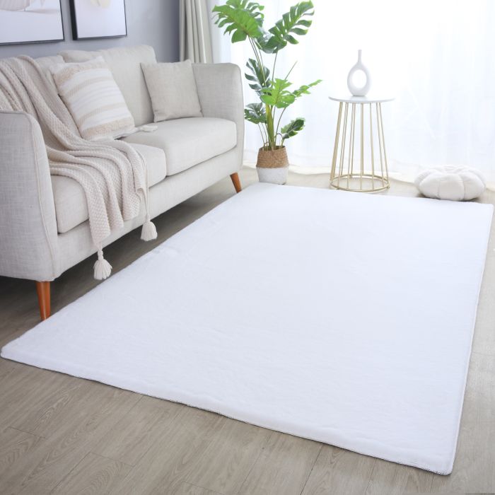 Pouffy vloerkleed fluffy hoogpolig rechthoek 120x170cm wit