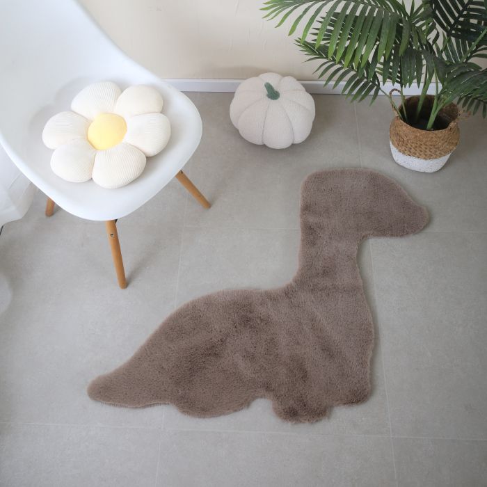 Caty Dino effen kindervloerkleed fluffy hoogpolig 80x100cm beige