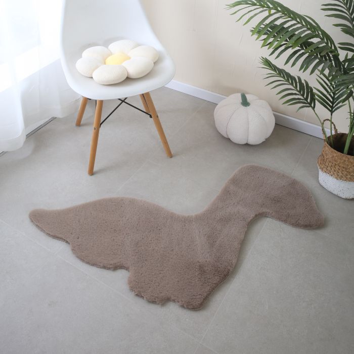 Caty Dino effen kindervloerkleed fluffy hoogpolig 80x100cm beige