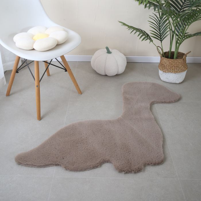 Caty Dino effen kindervloerkleed fluffy hoogpolig 80x100cm beige