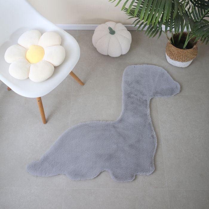 Caty Dino effen kindervloerkleed fluffy hoogpolig 80x100cm zilver