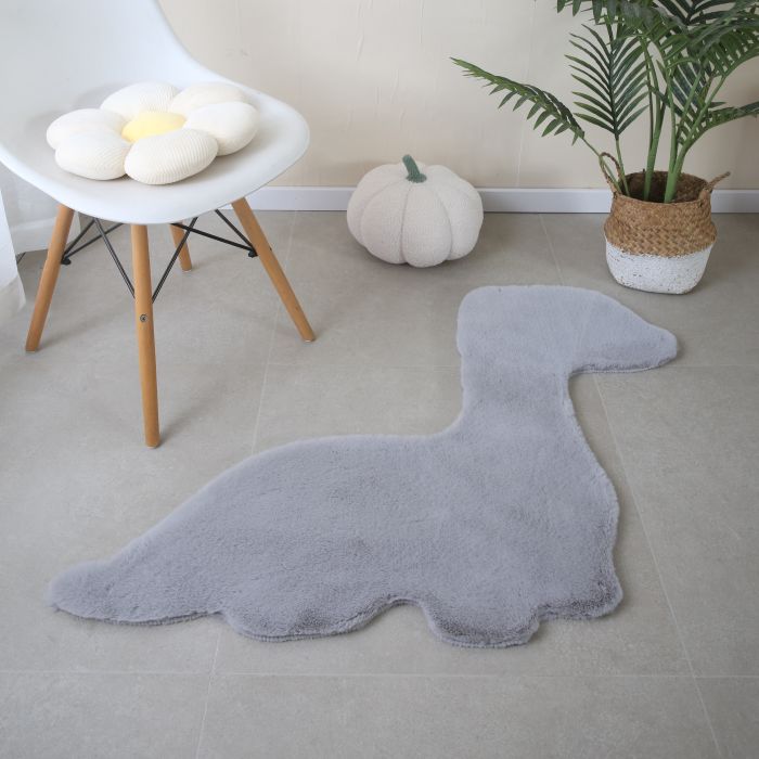 Caty Dino effen kindervloerkleed fluffy hoogpolig 80x100cm zilver